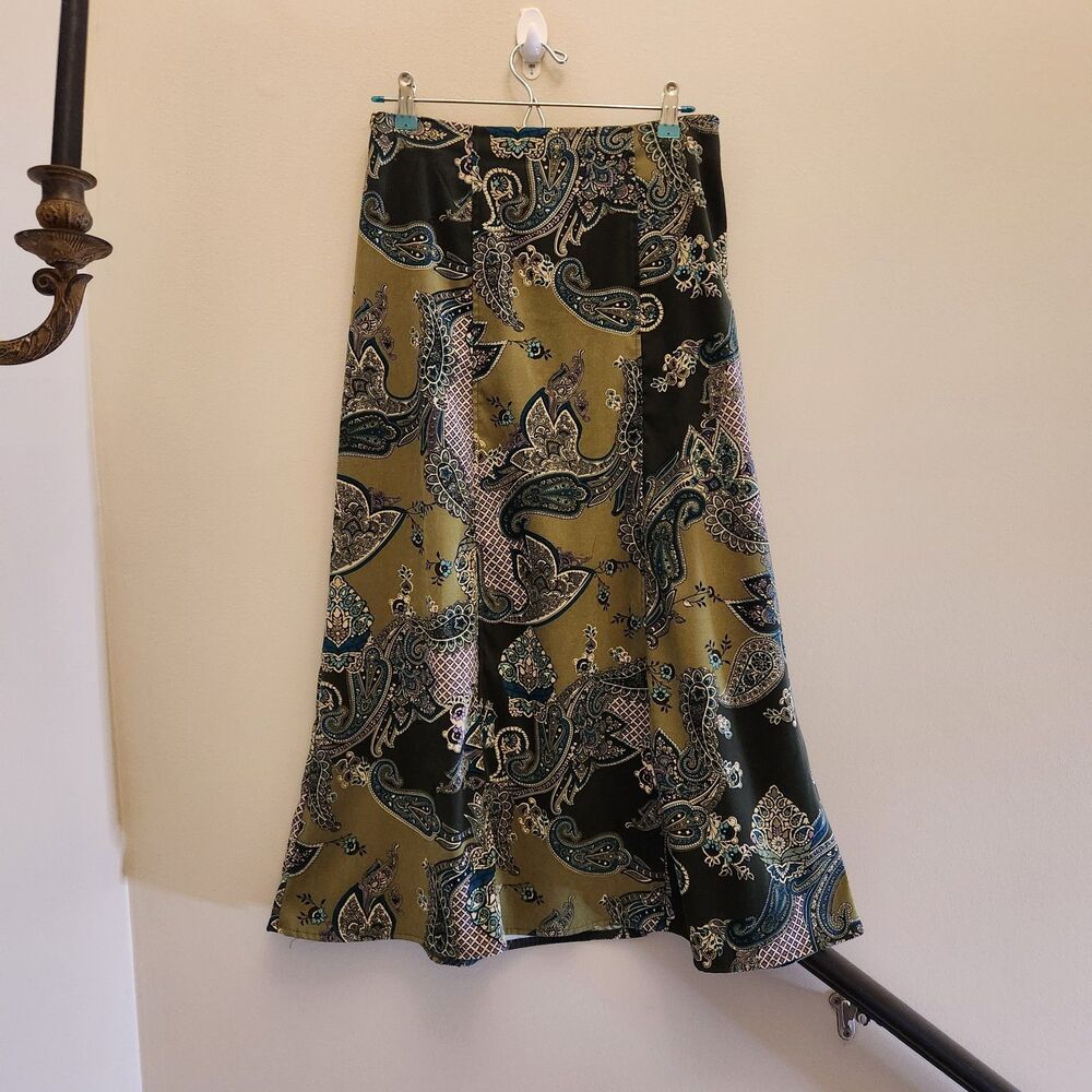 Vtg 90s Y2k Paisley Maxi Skirt Purple & Green Dark Fairy Whimsigoth Boho Earthy